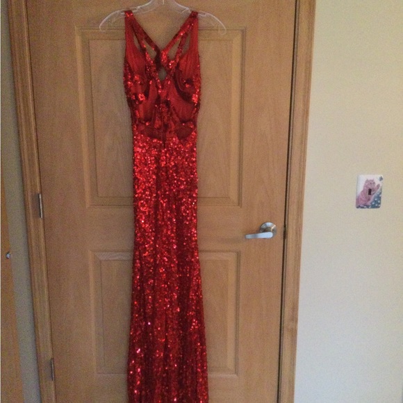 Red Sequin Gown with train - Picture 3 of 5